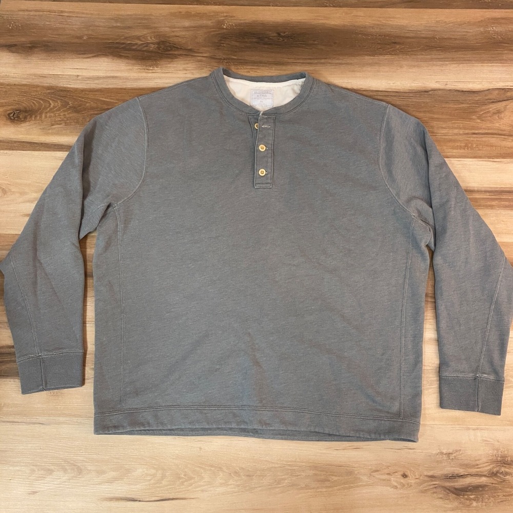 Abercrombie & Fitch Henley Sweatshirt XXL Mens Long Sleeve Cotton Blend Gray
